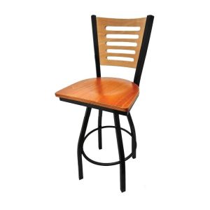 5 Line Wood Back Swivel 300 LB Counter Height Stool, Clear Coat Back, Cherry Wood Seat