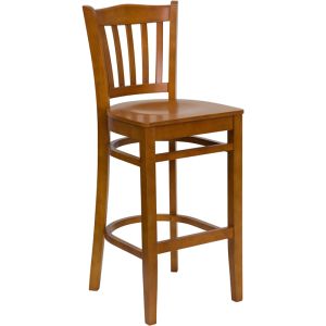 HUSKY Seating 800 LB Vertical Slat Back Wooden Restaurant Bar Stool-Cherry