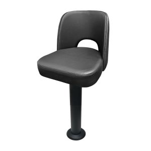 Cutout Back Bucket Seat 300 LB Floor Mount Black Pedestal Stool, Counter Height, Black
