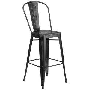HUSKY Seating 500 LB Distressed Finish 30" Indoor-Outdoor Metal Bar Stool-Black
