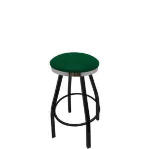 Heavy Duty SlimLine 500 LB Button Top Swivel Bar Stool with Black Powder Coat Frame & Chrome Seat Ring - Hunter Green Vinyl