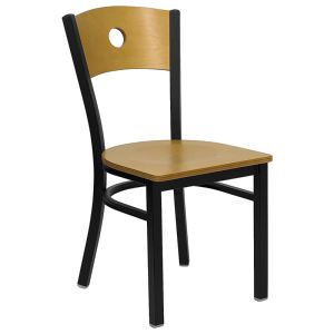 HUSKY Seating Heavy Duty 500 LB Restaurant Chair with Circle Back Design -Natural Wood Back and Seat