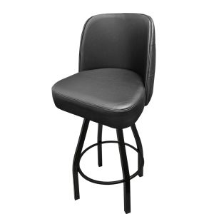 Tufted Back Bucket 500 LB Bar Stool - Black Vinyl with Counter Height Black Powder Coat Swivel Frame