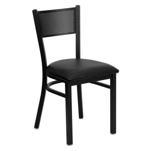 HUSKY Seating 500 LB Black Metal Restaurant Chair with Grid Back Design-Black