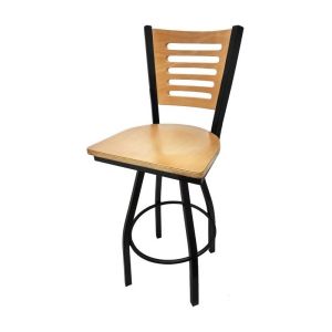 5 Line Wood Back Swivel 300 LB Counter Height Stool, Clear Coat Back, Clear Coat Wood Seat