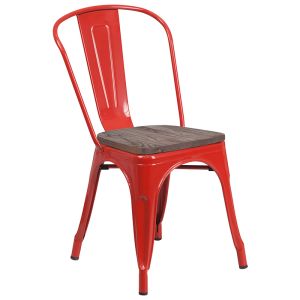 HUSKY Seating 500 LB Red Metal Stackable Chair with Wood Seat
