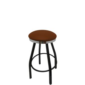 Heavy Duty SlimLine 500 LB Button Top Swivel Bar Stool with Black Powder Coat Frame & Chrome Seat Ring - Chestnut Vinyl