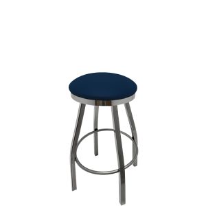 Heavy Duty SlimLine 500 LB Button Top Swivel Bar Stool with Clear Coat Frame & Chrome Seat Ring - Navy Blue Vinyl