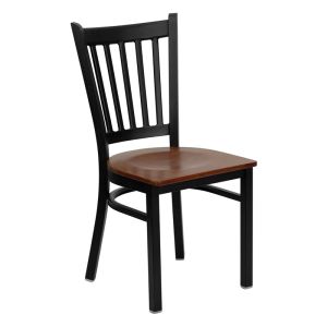 HUSKY Seating Vertical Back Black Metal 500 LB Restaurant Chair with Wood Seat-Cherry