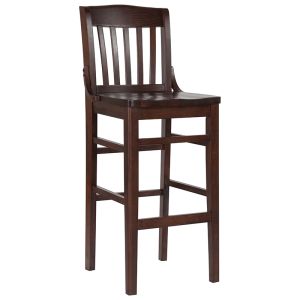 HUSKY Seating Heavy Duty 800 LB Walnut Finished School House Back Wood Restaurant Bar Height Stool