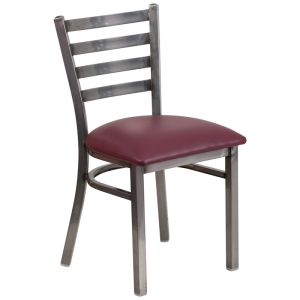 HUSKY Seating 500 LB Clear Coated Metal Ladder Back Restaurant Chair with Vinyl Seat - Burgundy