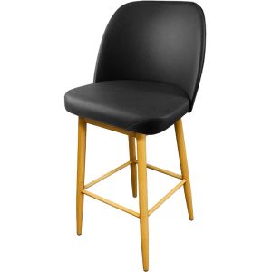 Amata 300 LB Metal Frame Bar Stool - Natural Clear Coat Faux Woodgrain Frame Finish - Black Vinyl Standard Bucket Seat