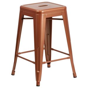 HUSKY Seating 500 LB Counter Height 24" Indoor-Outdoor Stacking Metal Bar Stool with Square Seat-Copper