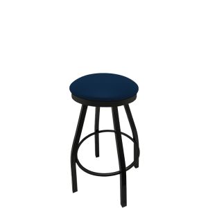 Heavy Duty SlimLine 500 LB Button Top Swivel Bar Stool with Black Powder Coat Frame & Chrome Seat Ring - Navy Blue Vinyl