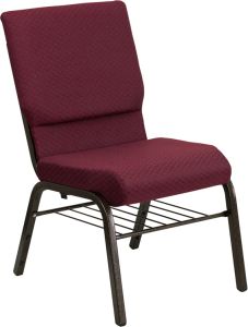 HUSKY Seating® 800 LB Heavy Duty Burgundy Patterned Fabric Auditorium Chair - Gold Vein & Book Rack