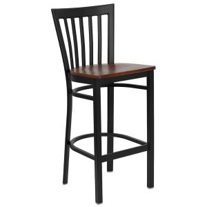 HUSKY Seating Heavy Duty 500 LB Metal Bar Stool with School House Back & Wood Seat-Cherry Wood