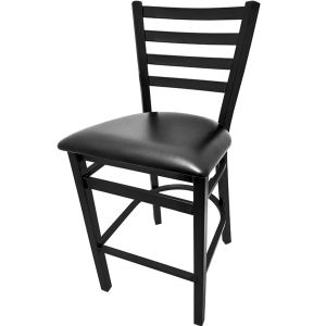 Heavy Duty 300 LB XL Ladderback Metal Frame Restaurant Bar Stool with Black Vinyl Seat