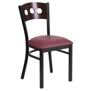 HUSKY Seating Heavy Duty 500 LB Restaurant Chair with Walnut Tri-Circle Back-Burgundy