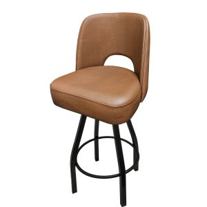Cutout Back Bucket 500 LB Bar Stool - Buckskin Vinyl with Counter Height Black Powder Coat Swivel Frame