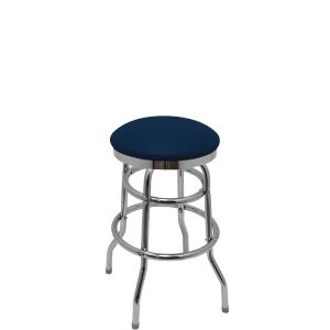 Heavy Duty SlimLine 500 LB Button Top Swivel Bar Stool with Double Rung Chrome Frame - Navy Blue Vinyl