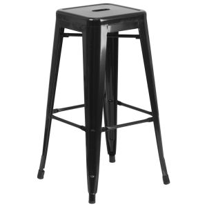 HUSKY Seating 500 LB Modern 30" Indoor-Outdoor Stacking Metal Bar Stool with Square Seat-Black