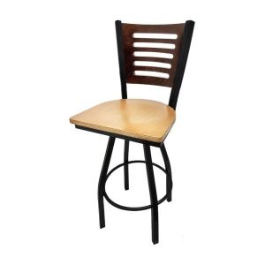 5 Line Wood Back Swivel 300 LB Counter Height Stool, Walnut Back, Clear Coat Wood Seat