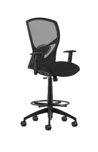 9to5 Seating Theory Mid-Back 300 LB Counter Height Office Stool, Mesh Back, Upholstered Seat, Simple Synchro Control, Black Two-Way Adjustable Arms