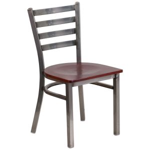HUSKY Seating 500 LB Clear Coated Metal Ladder Back Restaurant Chair with Wood Seat - Mahogany