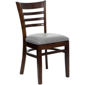 HUSKY Seating Ladder Back Wood 800 LB Restaurant Chair with Walnut Finish & Custom Vinyl Seat
