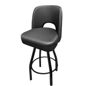 Cutout Back Bucket 500 LB Bar Stool - Black Vinyl with Counter Height Black Powder Coat Swivel Frame