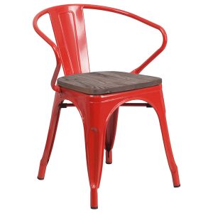HUSKY Seating 500 LB Red Metal Chair with Wood Seat and Arms