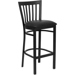 HUSKY Seating Heavy Duty 500 LB Restaurant Bar Stool with School House Back & Padded Seat-Black