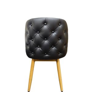 Amata 300 LB Metal Frame Chair - Natural Clear Coat Faux Woodgrain Frame Finish - Black Vinyl Tufted Bucket Seat