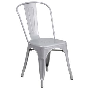 HUSKY Seating 500 LB Stackable Indoor-Outdoor Bistro Style Metal Chair-Silver