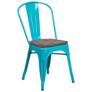 HUSKY Seating 500 LB Crystal Teal-Blue Metal Stackable Chair with Wood Seat