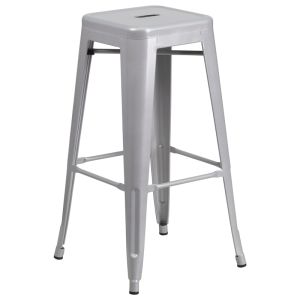 HUSKY Seating 500 LB Modern 30" Indoor-Outdoor Stacking Metal Bar Stool with Square Seat-Silver