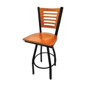 5 Line Wood Back Swivel 300 LB Counter Height Stool, Cherry Back, Cherry Wood Seat