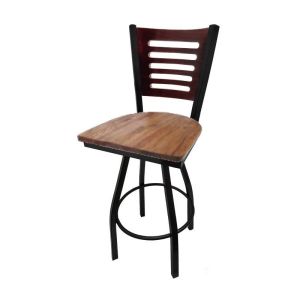 5 Line Wood Back Swivel 300 LB Counter Height Stool, Mahogany Back, Reclaimed Wood Seat