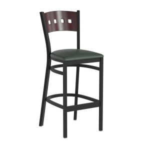 HUSKY Seating 500 LB Mahogany Wood Four Square Back Restaurant Bar Height Stool-Green