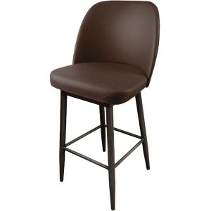 Amata 300 LB Metal Frame Bar Stool - Driftwood Faux Woodgrain Frame Finish - Espresso Vinyl Standard Bucket Seat