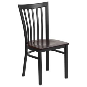HUSKY Seating Heavy Duty 500 LB School House Back Metal Restaurant Chair with Wood Seat-Walnut