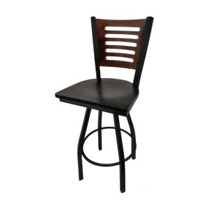 5 Line Wood Back Swivel 300 LB Counter Height Stool, Walnut Back, Black Wood Seat