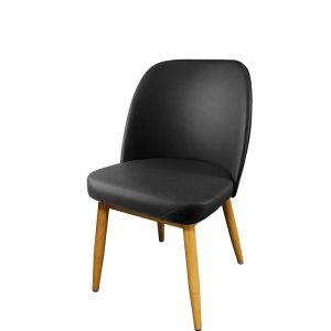 Amata 300 LB Metal Frame Chair - Natural Clear Coat Faux Woodgrain Frame Finish - Black Vinyl Standard Bucket Seat