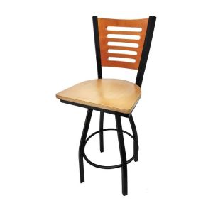5 Line Wood Back Swivel 300 LB Counter Height Stool, Cherry Back, Clear Coat Wood Seat