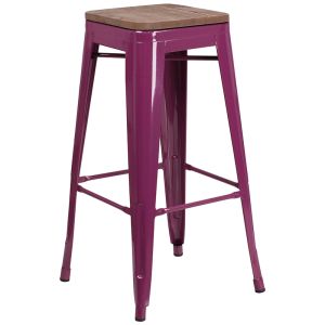 HUSKY Seating 500 LB 30" High Backless Purple Barstool with Square Wood Seat