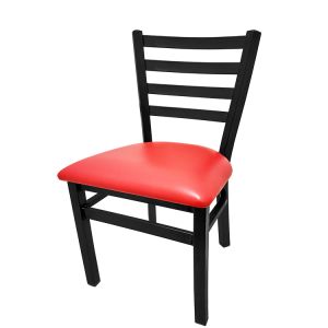 Heavy Duty 300 LB XL Ladderback Metal Frame Restaurant Chair with Red Vinyl Seat