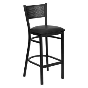 HUSKY Seating 500 LB Black Metal Restaurant Bar Height Stool with Grid Back Design-Black