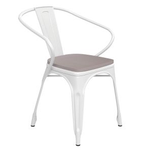 HUSKY Seating 500 LB Commercial Grade White Metal Indoor-Outdoor Chair with Arms with Gray Poly Resin Wood Seat