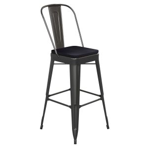 HUSKY Seating 500 LB Commercial Grade 30" High Black Metal Indoor-Outdoor Bar Height Stool with Removable Back and Black All-Weather Poly Resin Seat