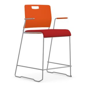 9to5 Seating Kelley 300 LB Sled Base 24" Counter Height Stacking Stool with Armrests, Upholstered Seat